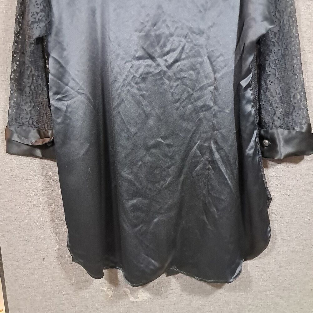 Victoria Secret Gold Label Tunic Top NavyBlue Lace Satin Long Sleeve M L Vintage - Picture 6 of 13